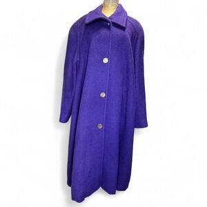 Vintage Bill Blass Oversized Shaggy Wool Trench Coat Women 14 Purple Heavy Swing